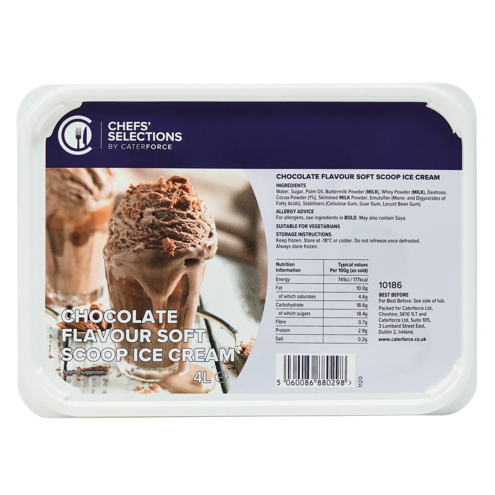 Chefs’ Selections Chocolate Flavour Soft Scoop Ice Cream (6 x 4L)